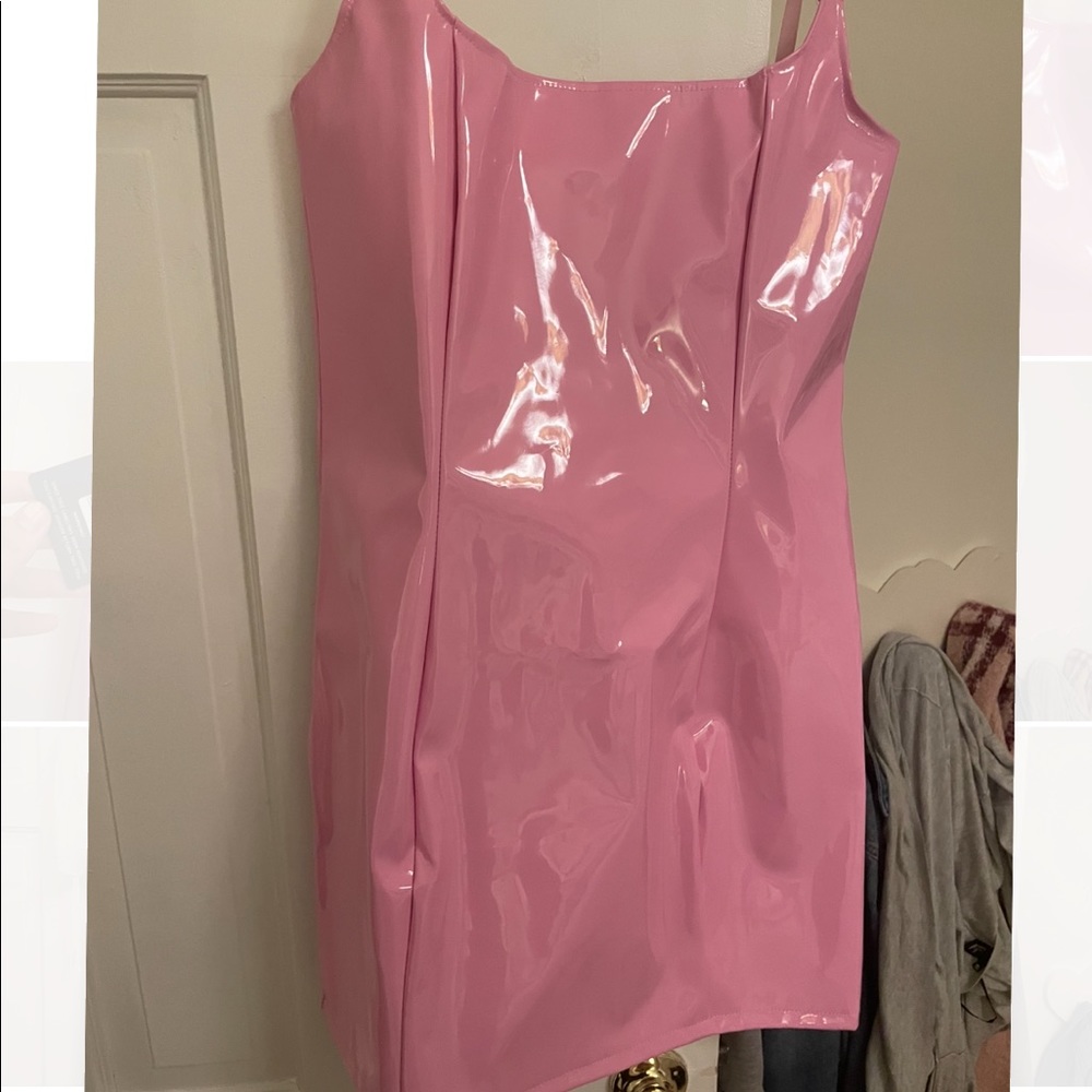 Pink latex pretty little thing dress. NEVER WORN. US size 6